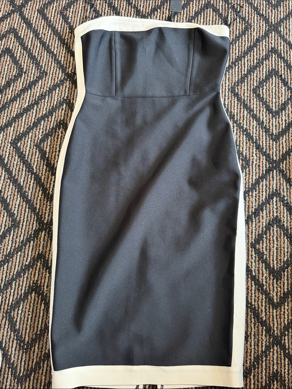 Fashion Nova Black Strapless Sheath Dress with Cream Trim